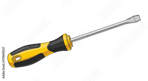 Screwdriver with yellow and black handle illustration.