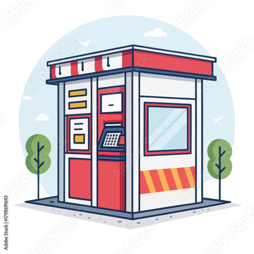 ATM Booth Icon in Bold Flat Vector Design Representation