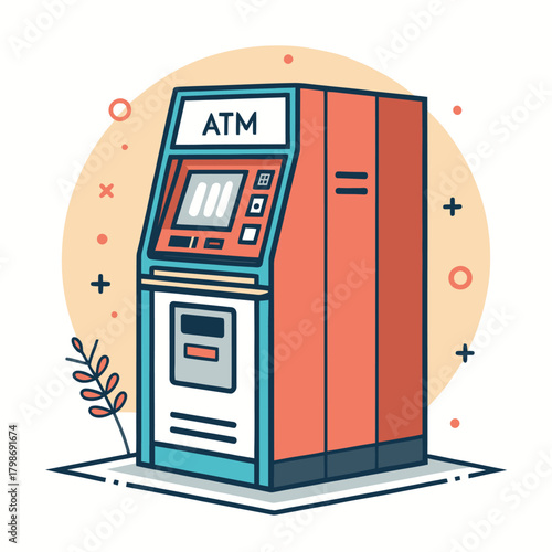 ATM Machine Icon Vector Flat Design with Minimal Bold Features