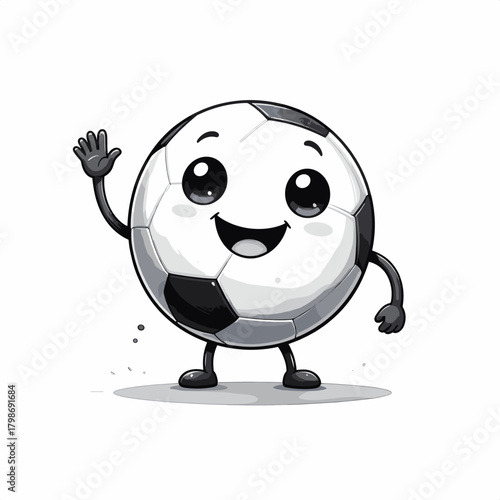 Cute Waving Soccer Ball Character