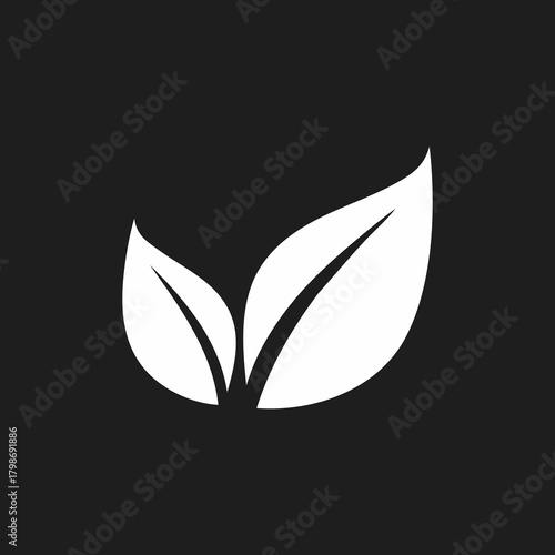 Vector eco leaf icon: black and white organic plant symbol illustration for nature design, growth, and ecology