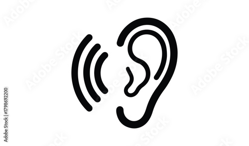 Illustration of a human ear with sound waves emanating from it