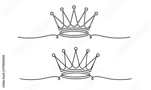 Continuous One Line Drawing of Royal Crown. Simple Minimalist Monoline Style for King, Queen, Luxury, VIP, and Royalty Concepts.