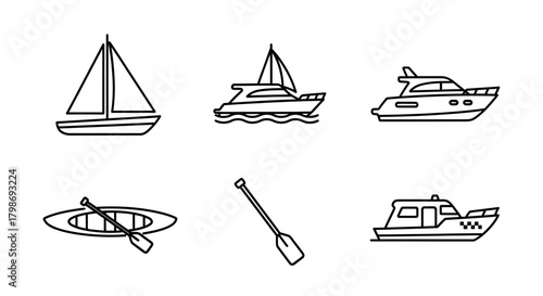 Various Types of Boats and Watercraft Vector Icons