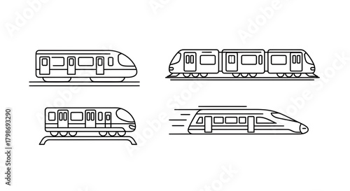 Modern Train Vector Icons Set Urban Transit Designs