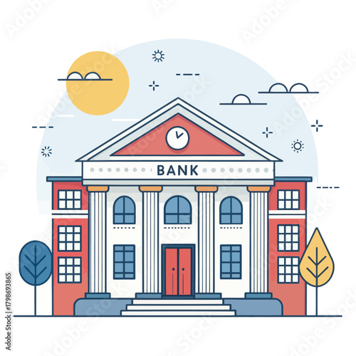 Modern Bank Building Featuring Flat Minimal Bold Design