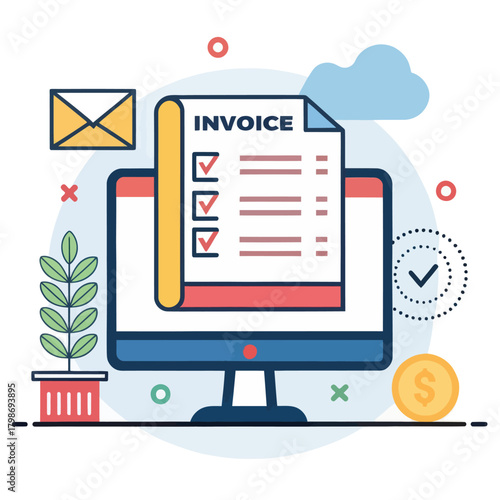 Online Invoice Icon Vector in Flat Minimal Bold Design