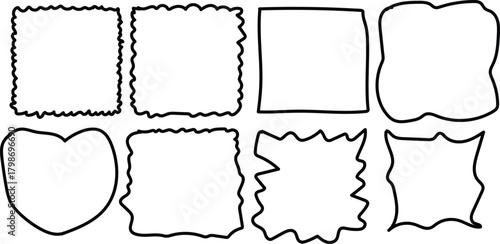 Collection of hand drawn decorative borders and frames with unique uneven edges