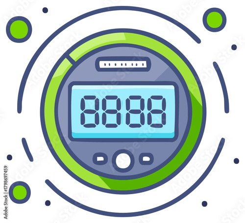 Digital pedometer icon for tracking steps and fitness activity. Vector illustration of a health tracker or counter.