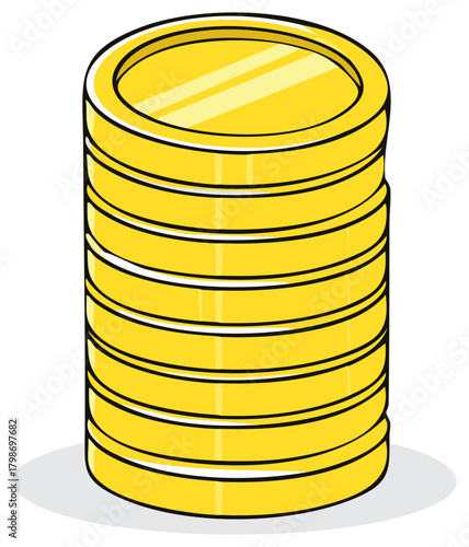 Shiny gold coin stack cartoon illustration representing wealth and savings