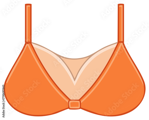 Cartoon illustration of an orange colored bra with straps and a clasp