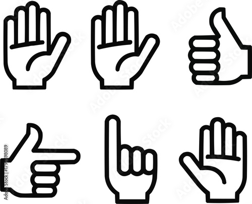 Hand Waving Outline Icons Set  Hello, Goodbye, and Greeting GesturesHand Waving Outline Icons Set  Hello, Goodbye, and Greeting Gestures