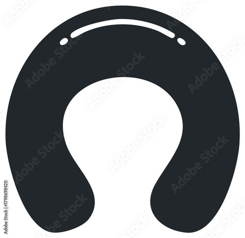 Minimalist dark gray U shaped travel neck pillow vector icon representing journey comfort and support