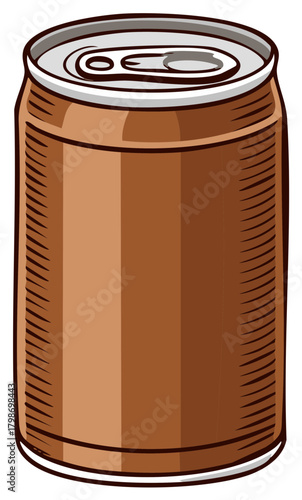 Brown soda can with pull tab, cartoon style illustration
