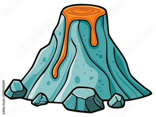 Vector Illustration of a Cartoon Volcano Erupting with Hot Molten Lava