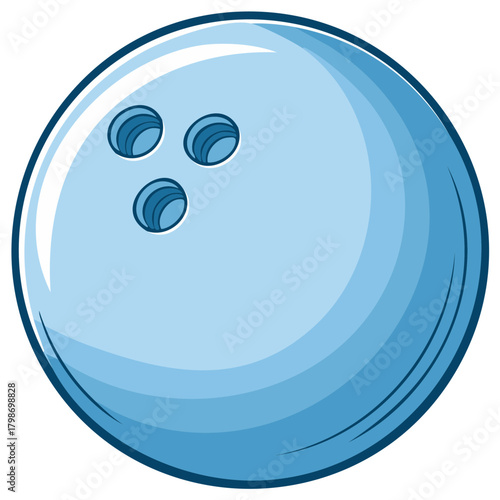 Cartoon style blue bowling ball with three finger holes and smooth highlights