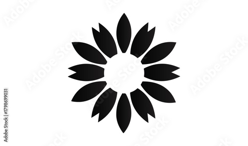 Abstract black flower shape with petals on white background
