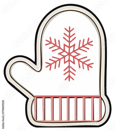 Illustration of a holiday mitten with a snowflake design, Christmas winter theme