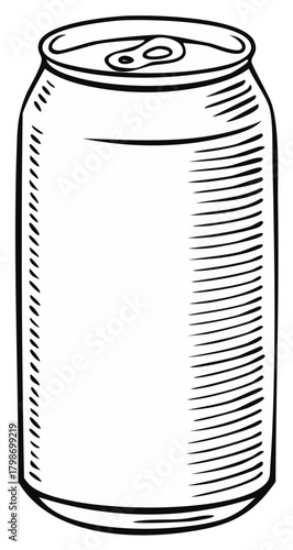 Vintage style engraving of a blank aluminum soda can line art