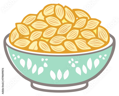 Healthy Almonds Pile in Decorative Bowl for Nutrition and Snacking