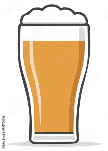 Pilsner beer with a frothy head, served in a tall glass, isolated vector illustration.