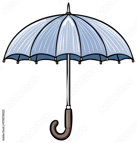 Isolated illustration of a blue umbrella with a brown handle and details, perfect for weather or protection.