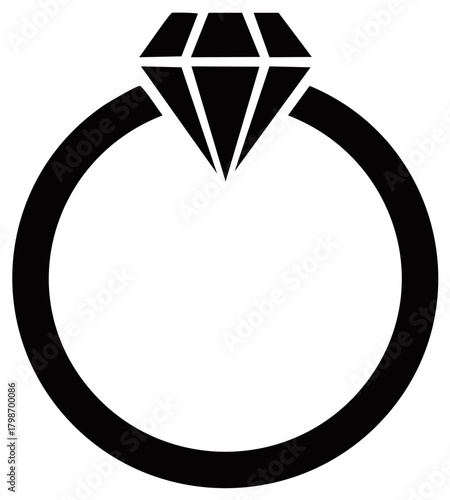 Black diamond engagement ring icon or symbol illustration