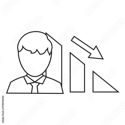 male employee performance decline line icon
