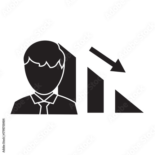 male employee performance decline glyph icon 