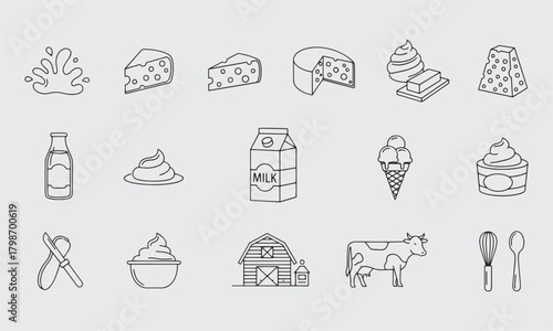 Milk & Dairy Icon Set, Editable Vector, Cow, Goat and Dairy Products Symbols