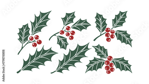 Red Holly Berries with Green Leaves Christmas Decorations Keywords: red, holly, berries, green, leaves, christmas, decorations, holiday, festive
