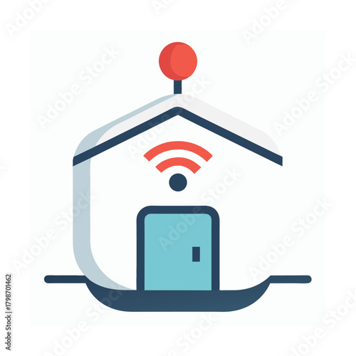 Smart Home Icon with Wi- Fi Signal and Stylized House Outline Keywords: smart home, home automation, internet of things, Io T, connected home