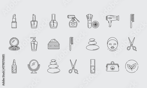 Beauty & Cosmetics Icon Set, Editable Vector, Skincare, Make-up and Wellness Symbols