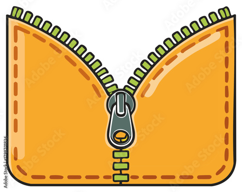 Opened yellow pouch with zipper illustration, cartoon design element
