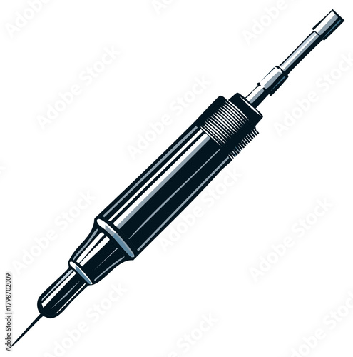 Vector Illustration of Microneedling Device with Thin Needle Used in Dermatology and Beauty Treatments