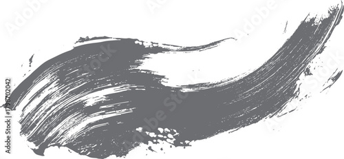 Gray brush stroke texture with rough edges and visible paint strokes on a white background abstract black