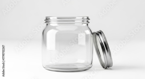 A clear Mason jar with its lid next to it