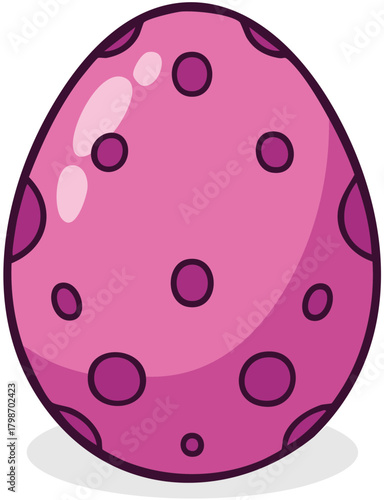 A shiny pink decorated Easter egg with a purple polka dot pattern illustration