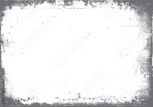 Distressed grunge texture background with gray speckles and scratches on white surface vector