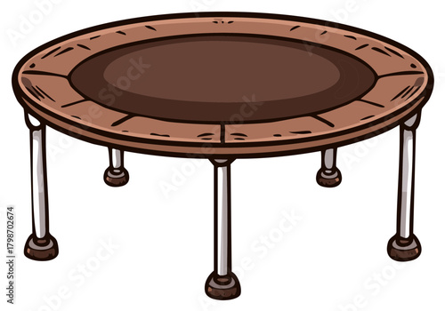 Illustration of a Round Brown Table with Metal Legs and Dark Center