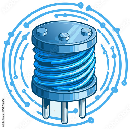 Stylized Inductor Illustration Blue Electronic Component Technology Diagram Science Education Symbol Electricity Physics