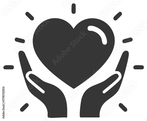Hands holding glowing heart symbol of love care compassion donation support kindness