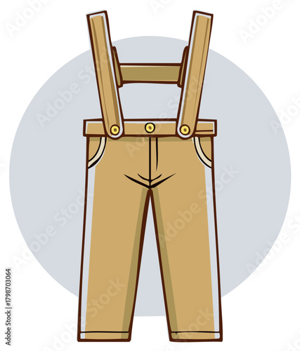Stylized traditional Bavarian lederhosen with suspenders folk festival clothing illustration