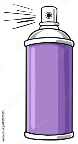 Isolated purple aerosol can spraying paint or cleaner cartoon style illustration