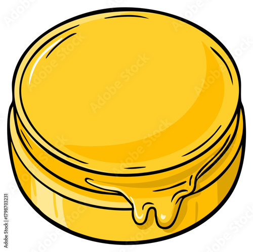 Illustration of honey dripping from a round golden jar