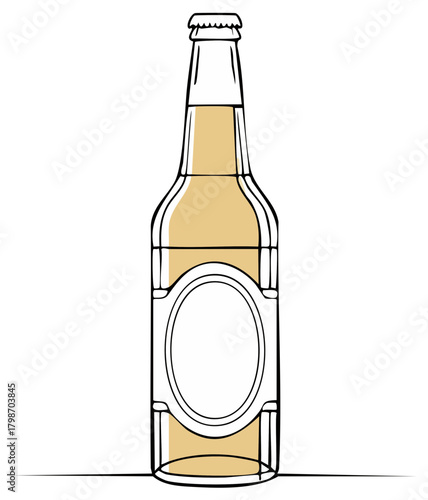 Vector illustration of a glass beer bottle with a blank label for mockup or design