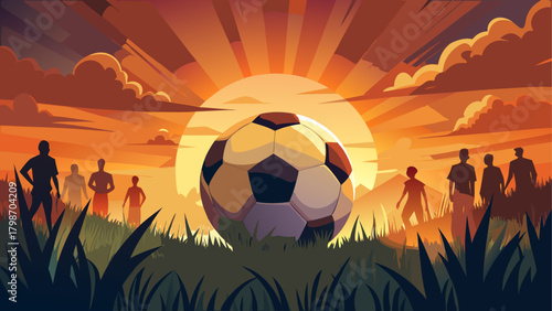 Football field with people at sunset time