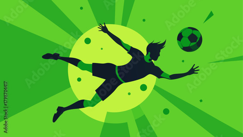 Silhouette of soccer player kicking ball