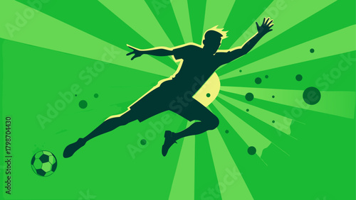 Silhouette soccer player kicking the ball