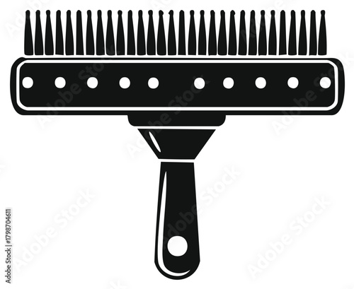 Black icon of a notched trowel or spreader tool with a handle and spaced dots along the head